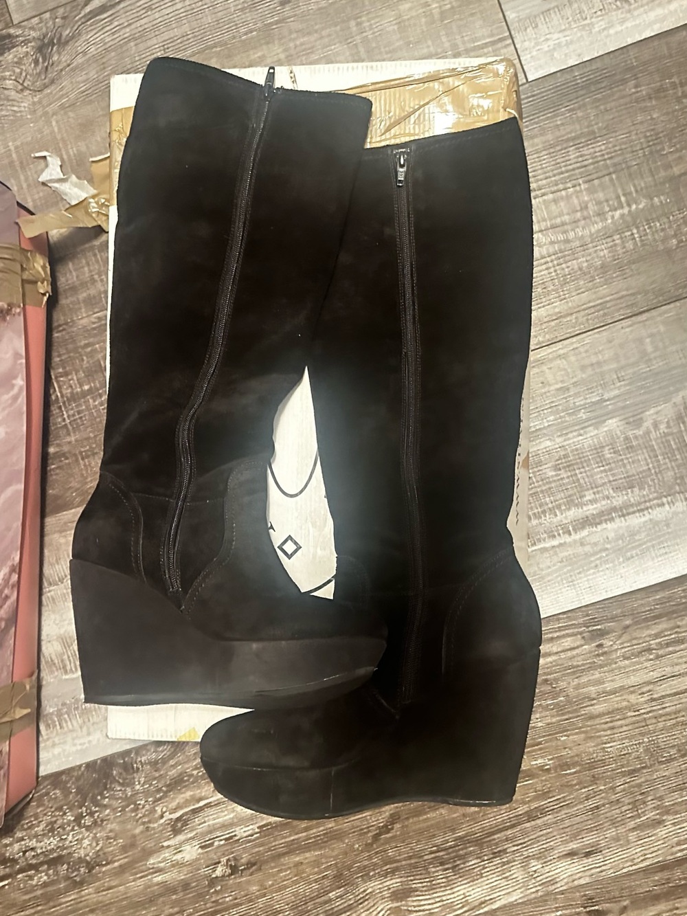 Steve Madden Black Suede Wedge Knee-High Boots